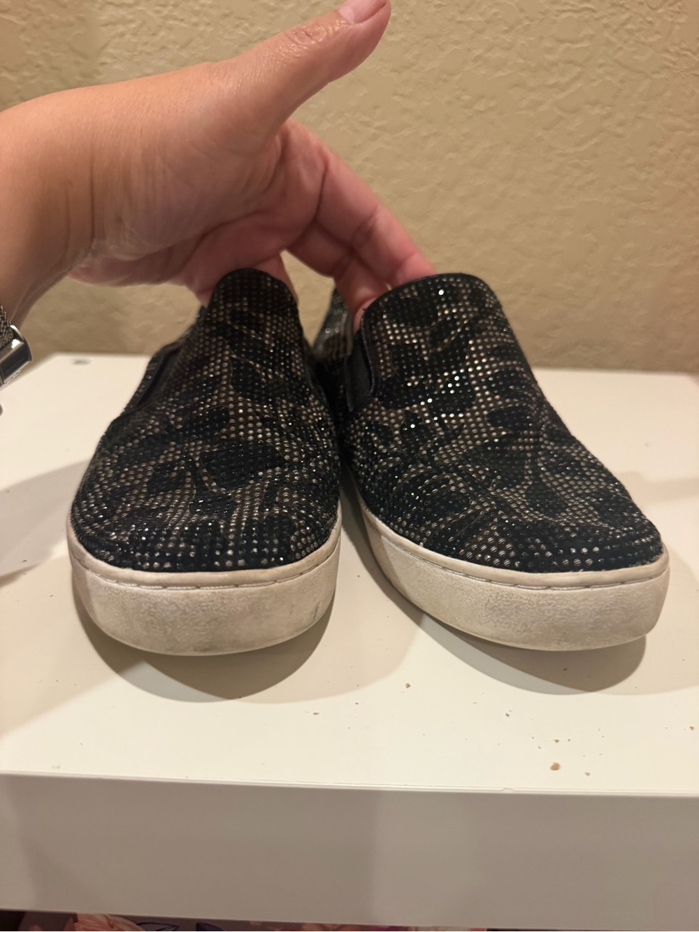 Michael Kors Black Logo-Print Slip-On Sneakers with Silver Studs
